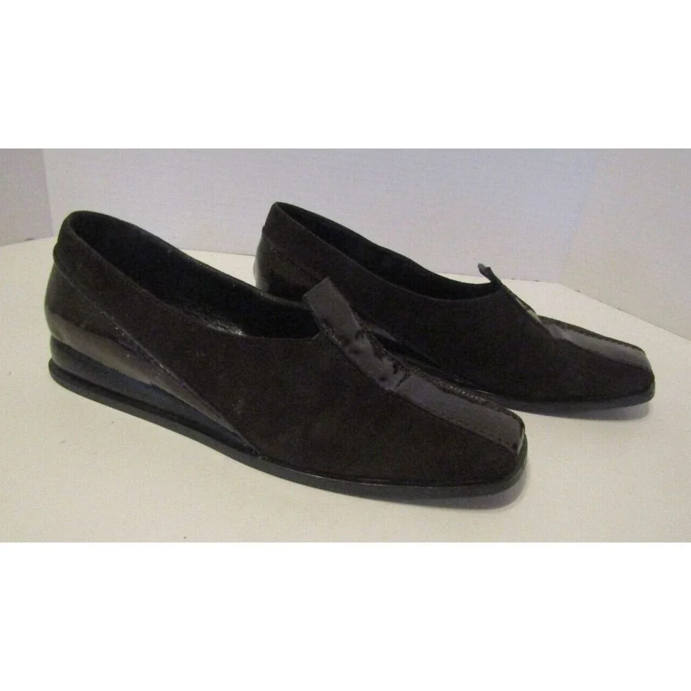 Tino Lanzi Loafers Brown Suede Patent Leather Italian Made Womens Size 10